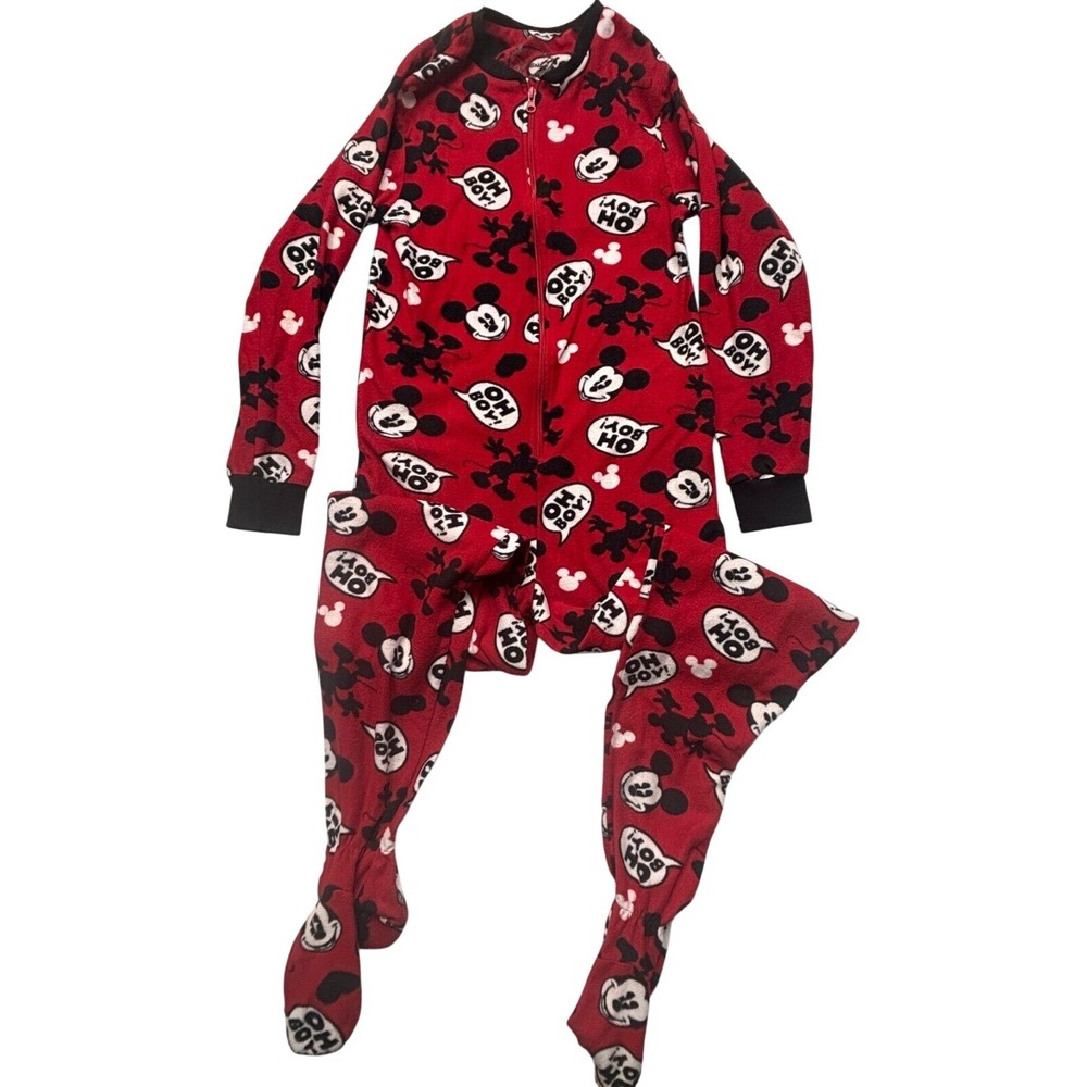 Disney Mickey Mouse "Oh Boy!" One Piece Footed Fleece Pajamas Size S 3/5 Juniors